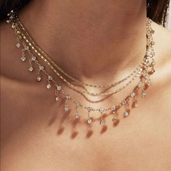 mam262 Jewelry - Multi Layered Gold Crystal Necklace